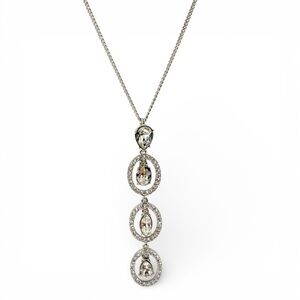 Givenchy Silver-Tone Crystal Drop Pendant Necklace – Elegant Statement Design